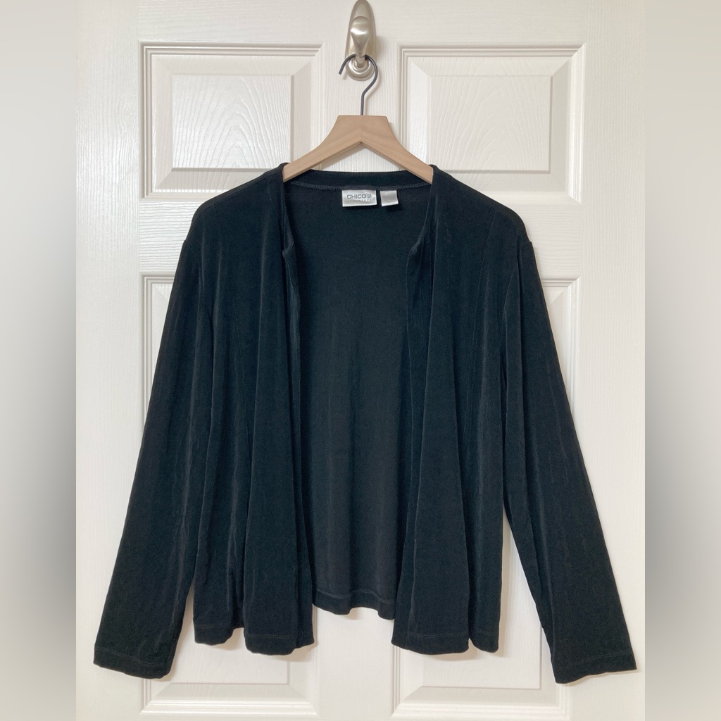 Chicoâs Travelers 3 Slinky Black Open Front Cardigan Sweater Xl Elevated Basic